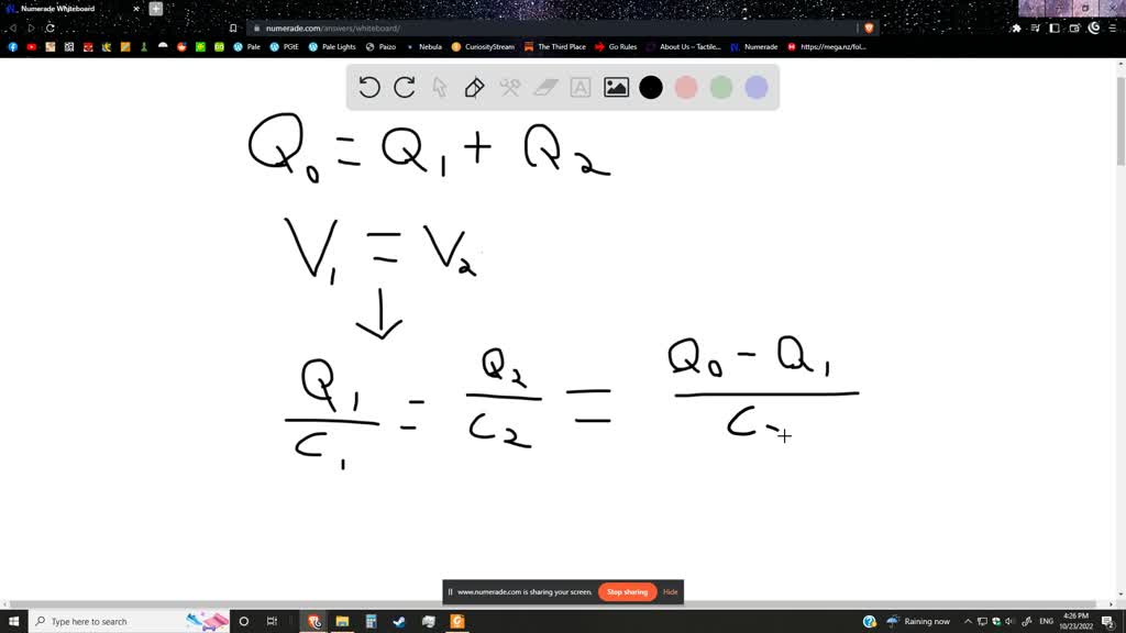 An isolated capacitor C1 carries a charge Q0. Its wires are then