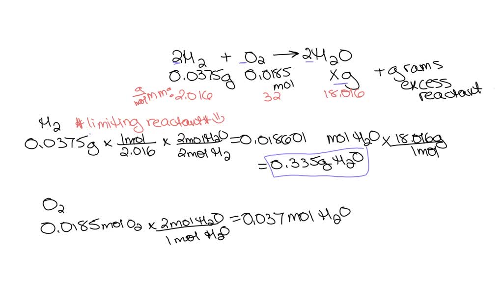 SOLVED: A mixture of 0.0375 g of hydrogen and 0.0185 mol of oxygen in a ...