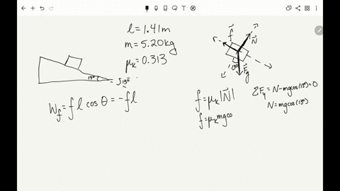 a-520-mathrmkg-package-slides-141-mathrmm-down-a-long-ramp-that-is-inclined-at-130circ-below-the-hor