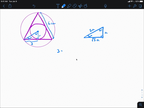 if-triangle-a-b-c-is-equilateral-with-side-length-6-mathrmcm-find-the-areas-of-the-inscribed-and-cir