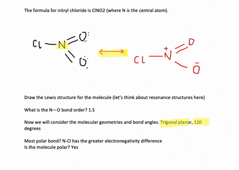 SOLVED:The formula for nitryl chloride is CINO2 (a) Draw the Lewis ...