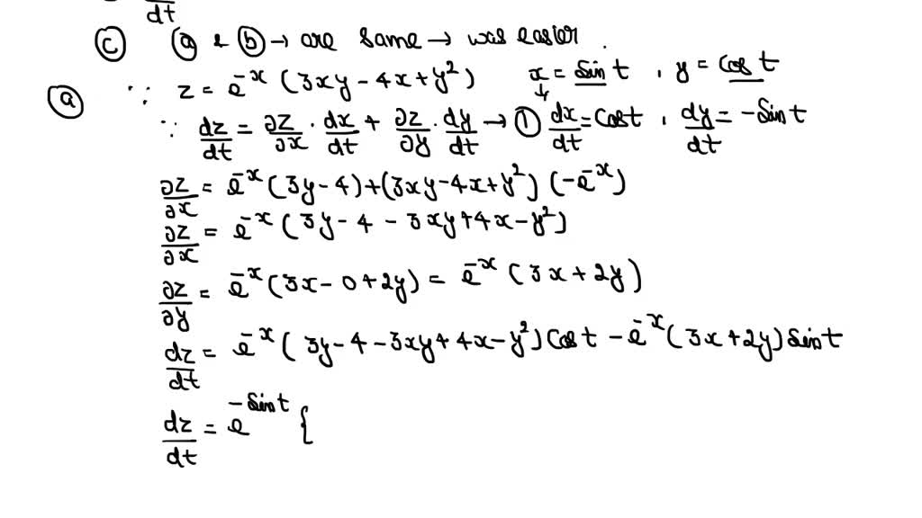 Solved In Exercises 7 12 Functions Z F X Y X G T And Y H T Are Given A Use The