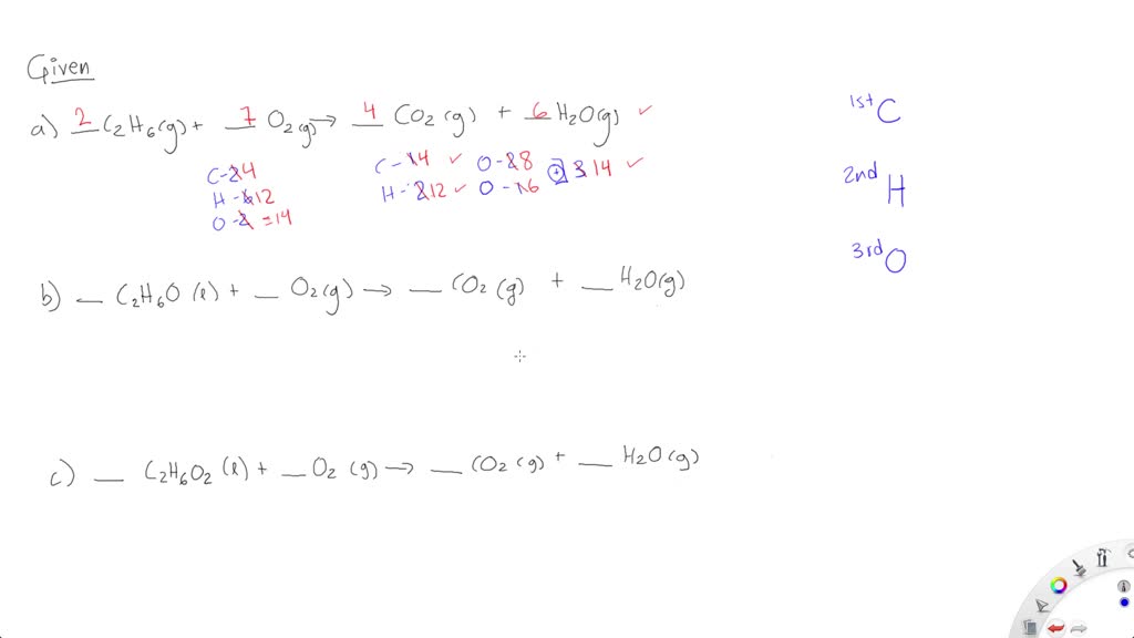 SOLVED:Balance these equations in which ethane (C2 H4) burns in oxygen ...