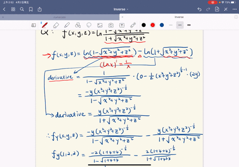Solved Find The Indicated Partial Derivative F X Y Z Ln 1 X 2 Y 2 Z 2 1 X 2 Y 2 Z 2 Fy 1 2 2