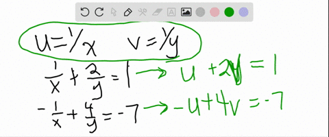 use-the-substitution-ufrac1x-and-vfrac1y-to-rewrite-the-equations-in-the-system-in-terms-of-the-vari