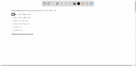 select-all-expressions-that-are-equivalent-to-5-x-15-20-x10-a-5-x-1520-x10-b-5-x-15-20-x10-c-5x-3-4-