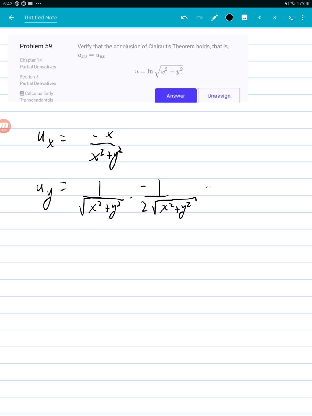 Verifique se a conclusão do Teorema de Clairaut é válida, isto ε̃, ug