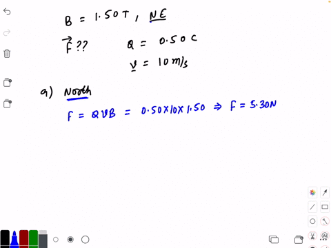 a-150-t-magnetic-field-points-northeast-find-the-magnitude-and-direction-of-the-force-on-a-050-mathr