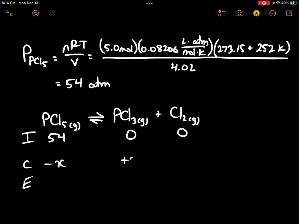 SOLVEDThe equilibrium constant, Kp, is 1.92 at 252^∘ C for the