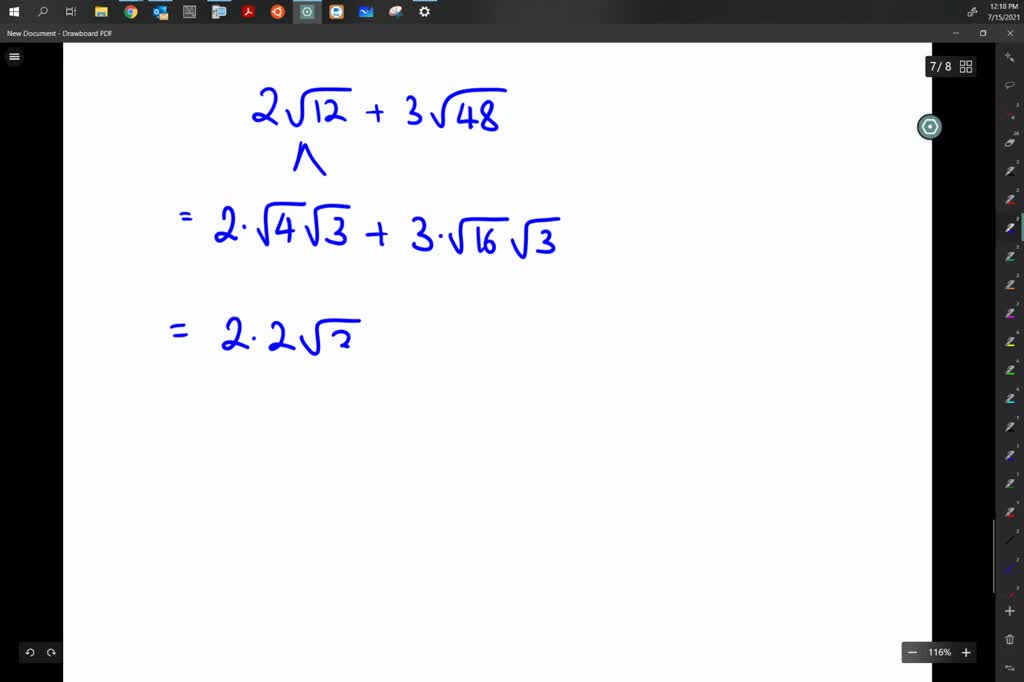 SOLVED:In the following exercises, simplify. 2 √(12) 3 √(48)