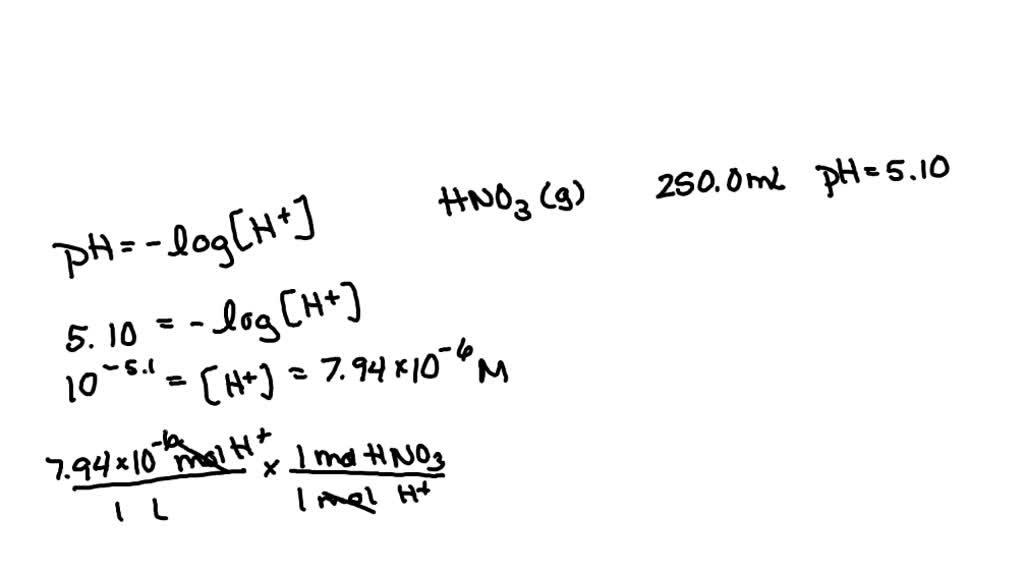 SOLVED: An aqueous nitric acid solution has a pH of 2.15. What mass of ...