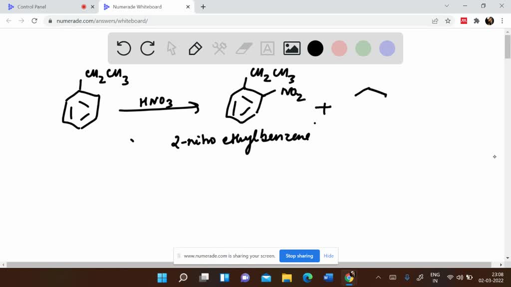  When ethylbenzene is reacted with nitric acid, three possible benzenes containing both a nitro group and an ethyl group are obtained. Draw and name them.
