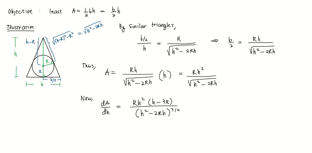 SOLVED: Find the dimensions of the isosceles triangle of least area ...