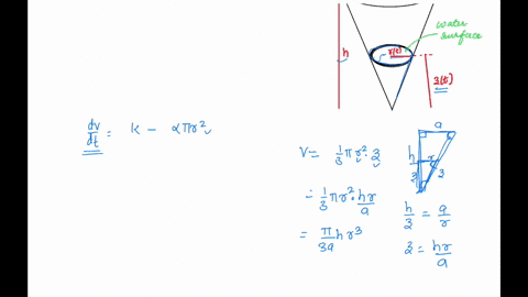 a-pond-forms-as-water-collects-in-a-conical-depression-of-radius-a-and-depth-h-suppose-that-water-fl