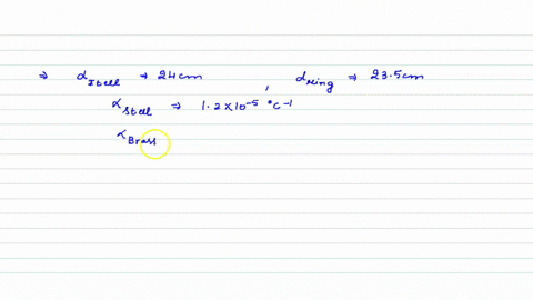 a-steel-sphere-of-diameter-24-mathrmcm-rests-on-a-brass-ring-of-inner-diameter-235-mathrmcm-calculat