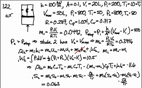 a-frictionless-pistoncylinder-is-loaded-with-a-linear-spring-spring-constant-100-mathrmkn-mathrmm-an
