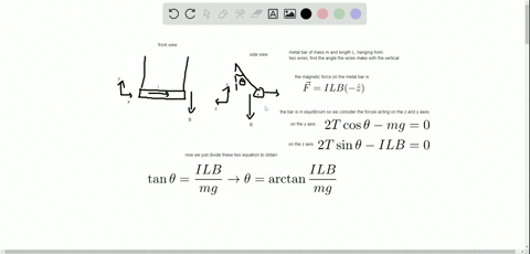 a-metal-bar-of-mass-m-and-length-l-is-suspended-from-two-conducting-wires-as-shown-in-figure-22-46-a