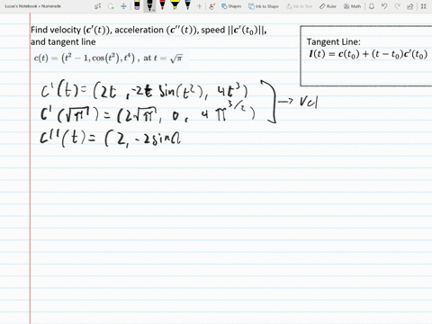 SOLVED:Compute the velocity vector, the acceleration vector, the speed ...
