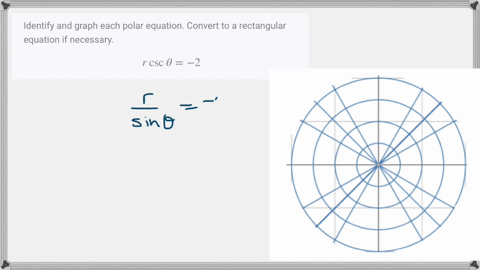 identify-and-graph-each-polar-equation-convert-to-a-rectangular-equation-if-necessary-r-csc-theta-2