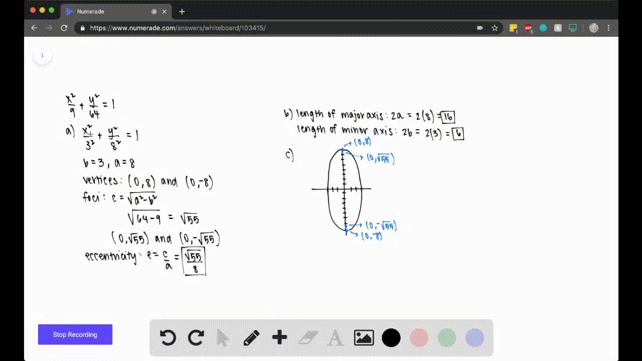 Solved9 28 Graphing Ellipses An Equation Of An Ellipse Is Given A Find The Vertices Foci