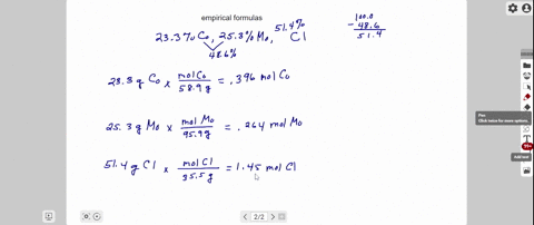 what-is-the-empirical-formula-of-a-compound-that-contains-233-co-253-mo-and-the-remainder-cl-2