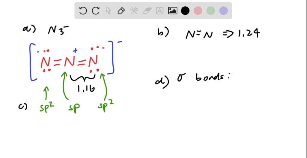 SOLVEDThe azide ion, N3^, is linear with two NN bonds of equal