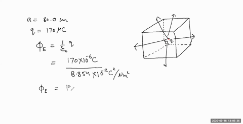 a-charge-of-170mu-mathrmc-is-at-the-center-of-a-cube-of-edge-800-mathrmcm-a-find-the-total-flux-thro