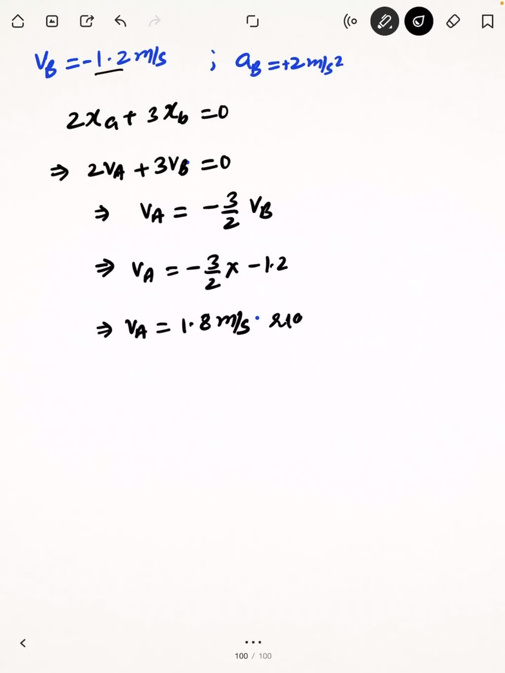 At a certain instant, the velocity of cylinder B is 1.2 m / s down and
