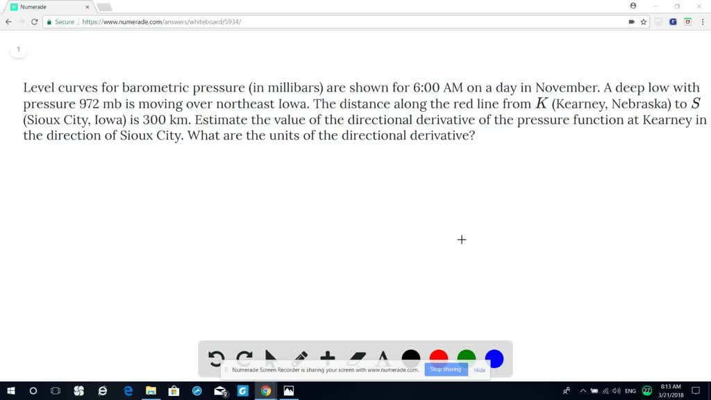 Level curves for barometric pressure (in millibars) are shown for 600