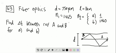 ii-two-rays-a-and-b-travel-down-a-cylindrical-optical-fiber-of-diameter-d750-mu-mathrmm-length-ell10