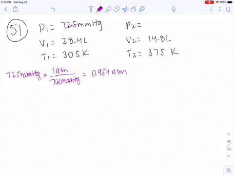 a-sample-of-gas-with-an-initial-volume-of-284-l-at-a-pressure-of-725-mathrmmm-hg-and-a-temperature-o