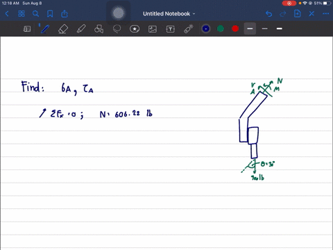 the-bearing-pin-supports-the-load-of-700-1b-determine-the-stress-components-in-the-support-member-at