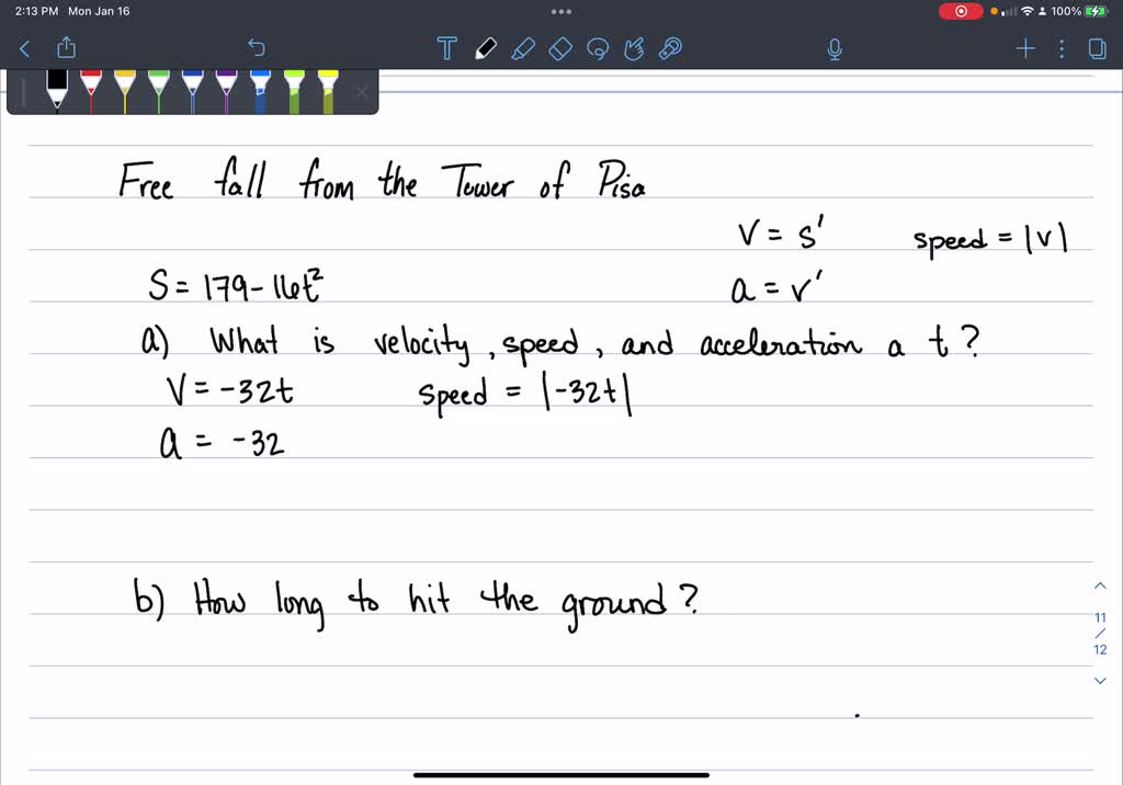 SOLVED: Free fall from the Tower of Pisa Had Galileo dropped a ...