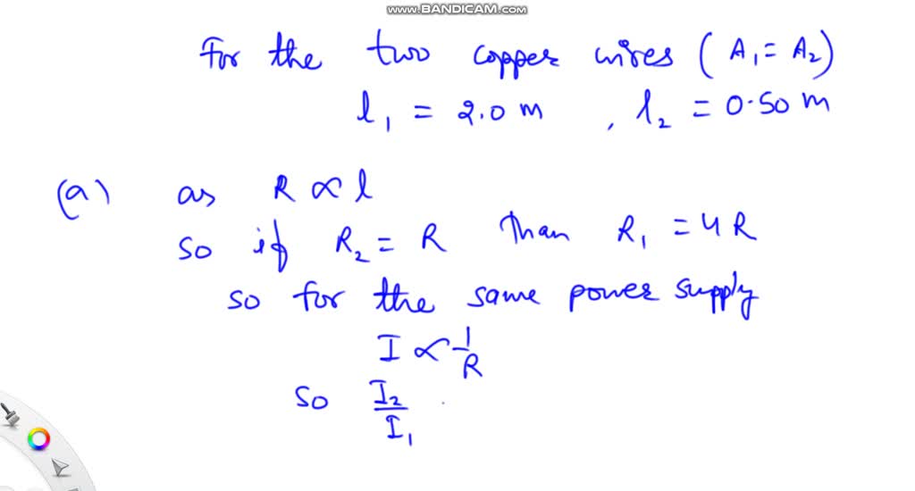 Two Copper Wires Have Equal Cross-sectional Areas And Lengths Of 2.0 M ...