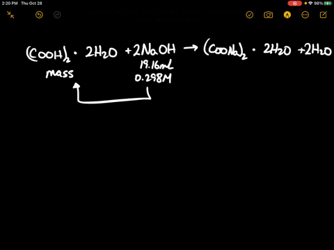 an-impure-sample-of-cooh-_2-cdot-2-mathrmh_2-mathrmo-that-had-a-mass-of-100-mathrmg-was-dissolved-in