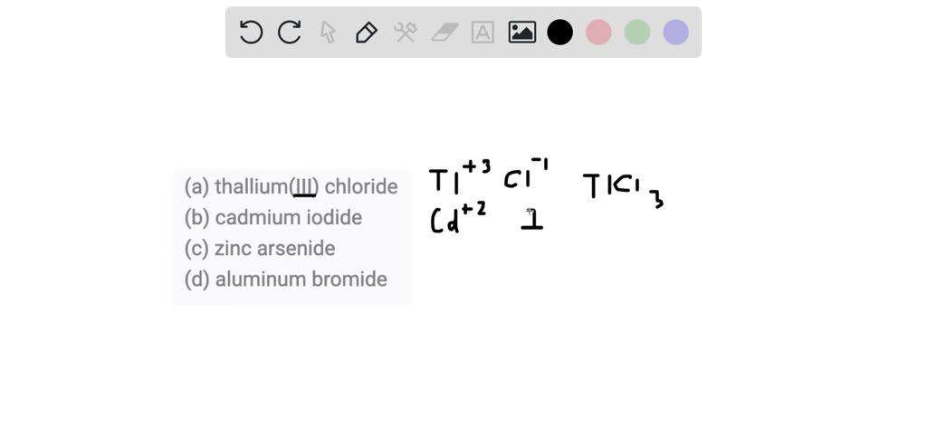 Write the chemical formula for (a) thallium(III) chloride (b 