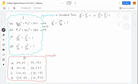 match-each-equation-of-an-ellipse-in-column-i-with-the-appropriate-intercepts-in-column-ii-mathbfi-a