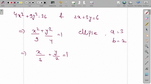 the-area-of-the-smaller-region-bounded-by-the-curve-4-x29-y236-and-the-line-2-x3-y6-is-a-frac32pi-2-