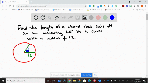find-the-length-of-a-chord-that-cuts-off-an-arc-measuring-60-in-a-circle-with-a-radius-of-12