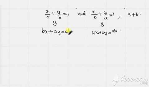the-point-of-intersection-of-the-two-lines-fracxafracyb1-and-fracxbfracya1-a-neq-b-is-a-leftfraca-ba