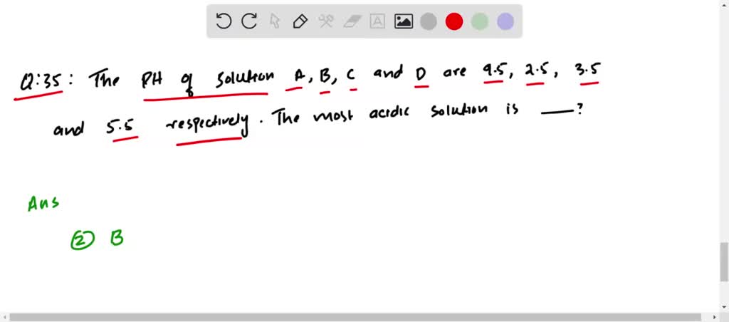 SOLVED:The PH Of Solutions A, B, C And D Are 9.5,2.5,3.5 And 5.5 ...