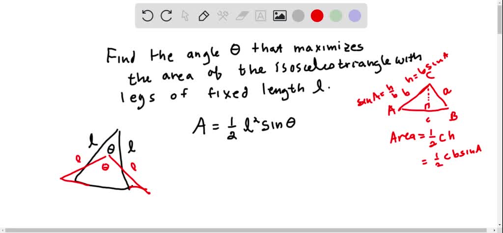 SOLVED:Find the angle \theta that maximizes the area of the isosceles ...