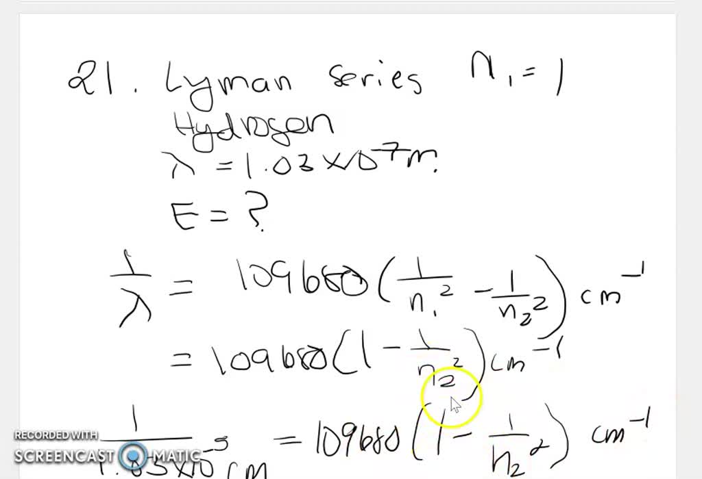 SOLVED:A line in the Lyman series of hydrogen has a wavelength of 1.03 ...