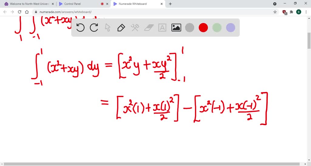  Evaluate each double integral over the region $R$ by converting it to an iterated integral.
$$\iint_{R}\left(x^{2}+x y\right) d A ; R=\{(x, y): 1 \leq x \leq 2,-1 \leq y \leq 1\}$$