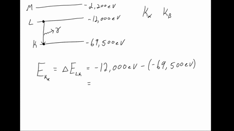 the-energies-for-an-electron-in-the-k-l-and-m-shells-of-the-tungsten-atom-are-69500-ev-12000-ev-and-