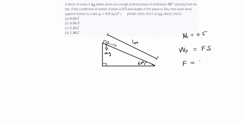 a-block-of-mass-1-mathrmkg-slides-down-on-a-rough-inclined-plane-of-inclination-60circ-starting-from