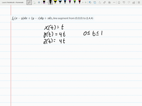 evaluate-the-line-integral-int_mathcalcx-y-d-xy-z-d-yz-d-z-line-segment-from-000-to-144