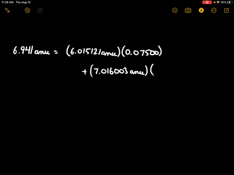 verify-that-the-atomic-weight-of-lithium-is-6941-mathrmamu-given-this-information-6-mathrmli-exact-m
