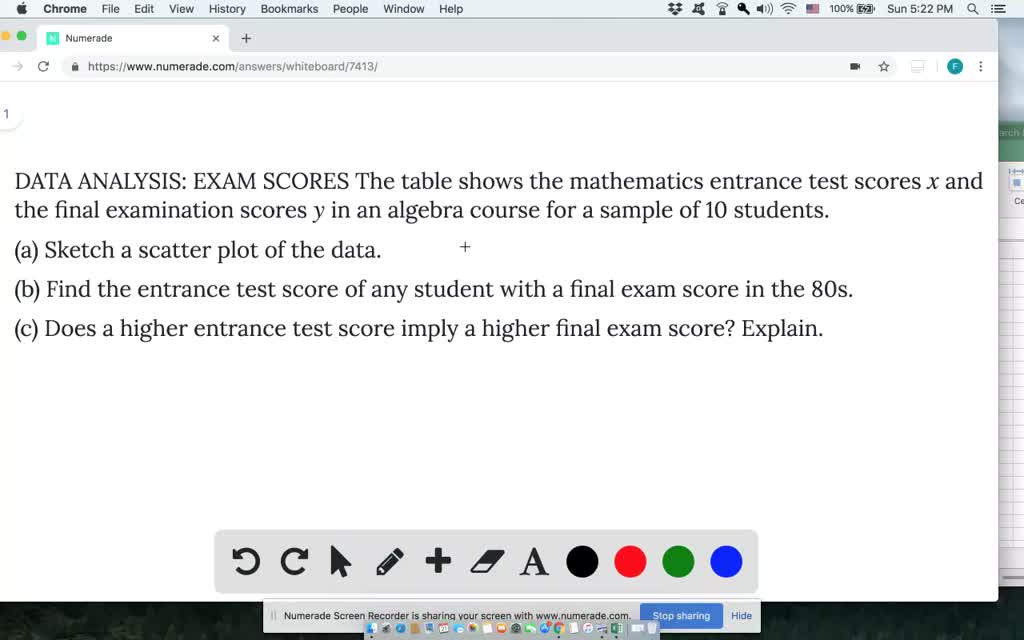 SOLVEDThe scatter plot shows the mathematics entrance test scores x