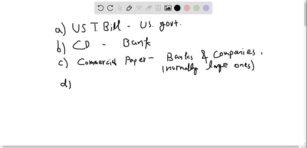 For Each Of The Following Money Market Instruments Describe Who Issues The Debt A Treasury 5472